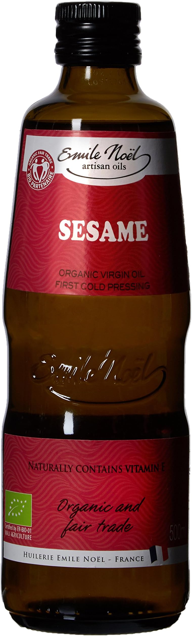 EMILE NOEL - Organic Virgin Sesame Oil, Sweet Hazelnut Taste, First Cold Pressed, Everyday Cooking Including Asian Recipes and Salads, Fairtrade, Vegan, Environmentally Friendly 500ml BottleEU OrganicFair for LifeFair for Life