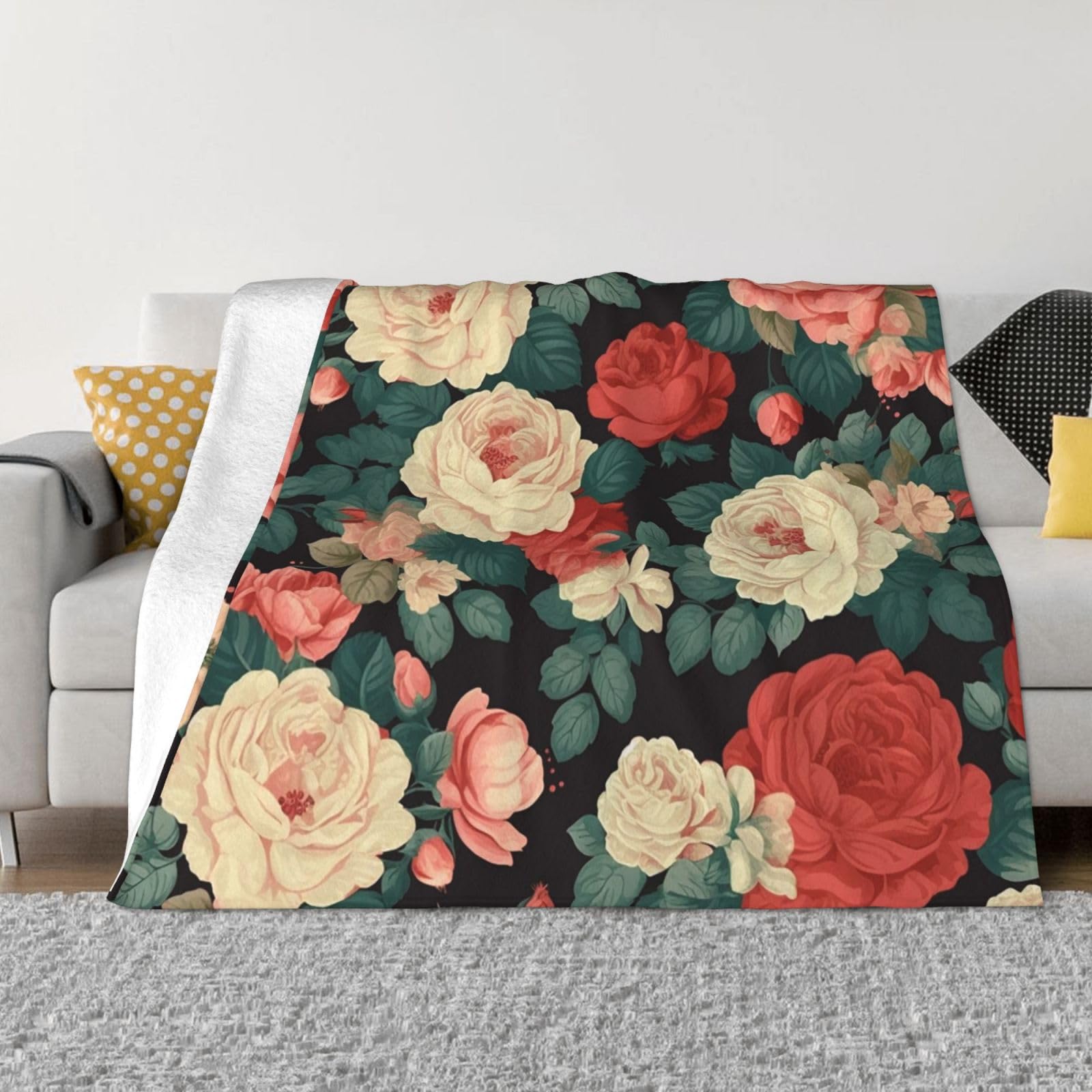 Couverture en flanelle de luxe imprimé pivoines plaid ultra doux haut de gamme