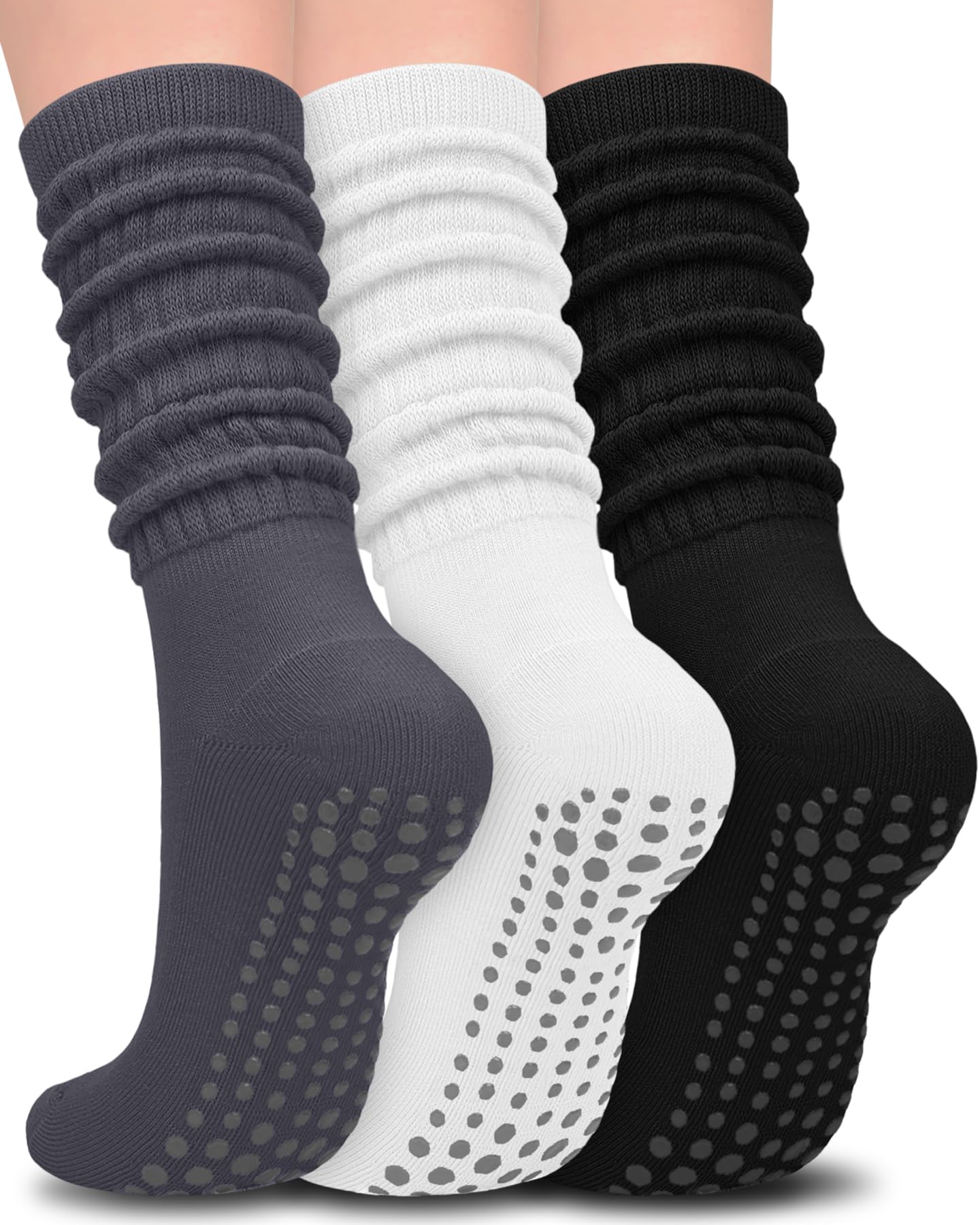Aoliks Pilates Grip Socks for Women, Slouch Non Slip Yoga Socks for Barre Workout, Cozy Scrunch Grippy Socks for Indoor Exercise