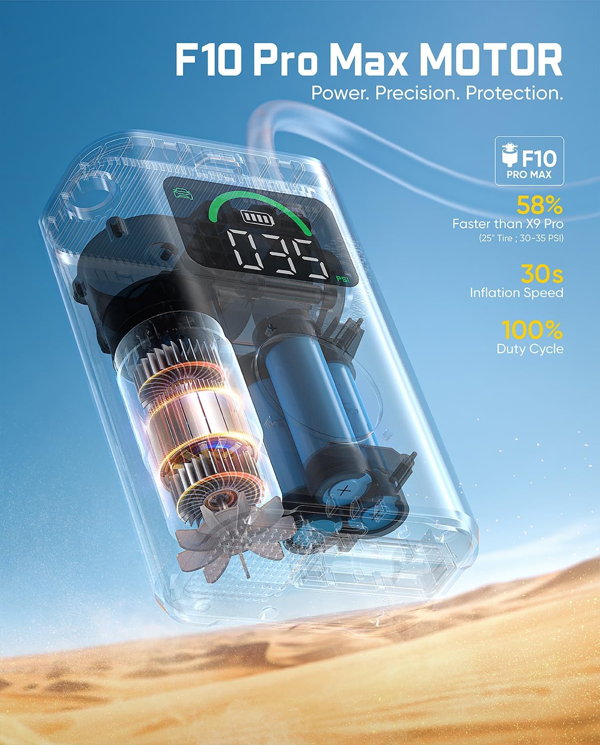 Fanttik X10 Pro Max Tire Inflator for SUV, 36s Fast Inflate Portable Air Compressor with Presta and Schrader Valve, 150PSI Cordless Air Pump with Powerful Battery for Cars, Motorcycles, Bikes, Balls - Image 5