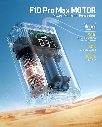 Miniatura 5 de Fanttik Inflador de neumáticos X10 Pro Max para SUV, compresor de aire portátil de inflado rápido de 36 segundos con válvula Presta y Schrader,