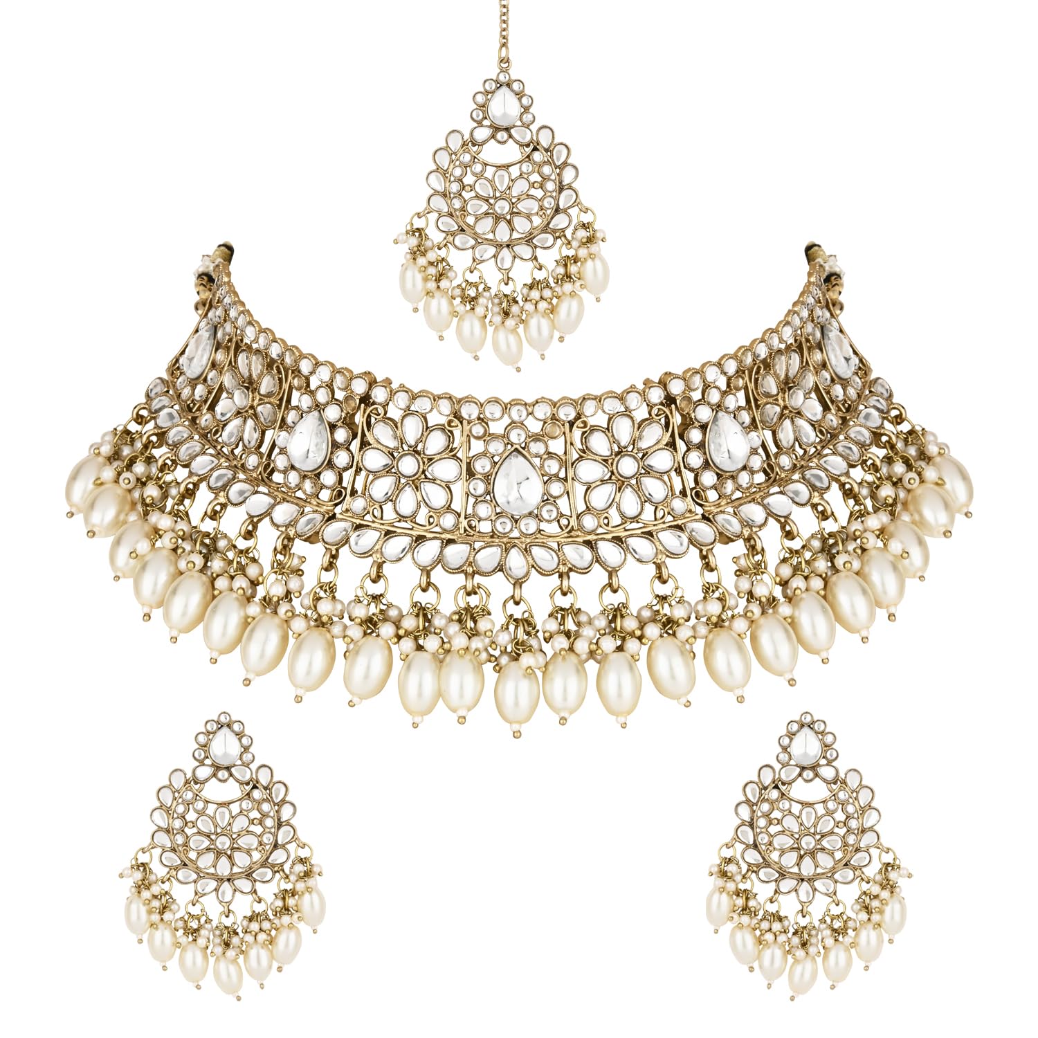 I Jewels Gold Plated Traditional Pearl Kundan Studded Choker Jewellery Necklace Set with Maang Tikka for Women And Girls (Style 2) (B0D3X6WT86) Amazon Price History, Amazon Price Tracker