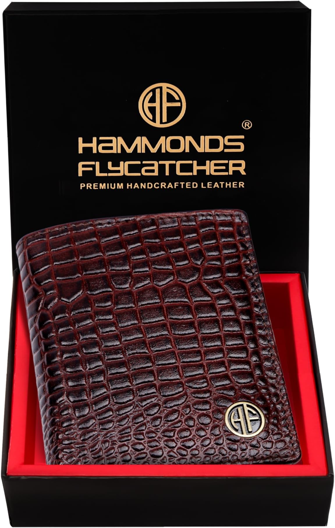HAMMONDS FLYCATCHER Wallet for Men Leather Original, Mens Wallet, Leather Wallets for Men Stylish, Bi-Fold Wallets for Man, 3 Card Slots, 2 ID Slots, Coin Pocket, Gift for Mens - Croc Brown
