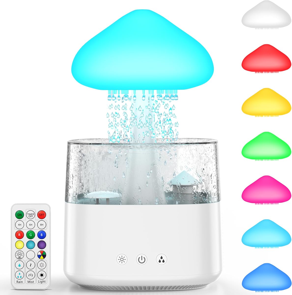 Humidificadores en la nube Humidificadores de hongos por goteo de agua de 450 ml con control remoto Humidificador de aire con luz de humor de 7 colores Humidificadores de gotas de lluvia para dormitorio
