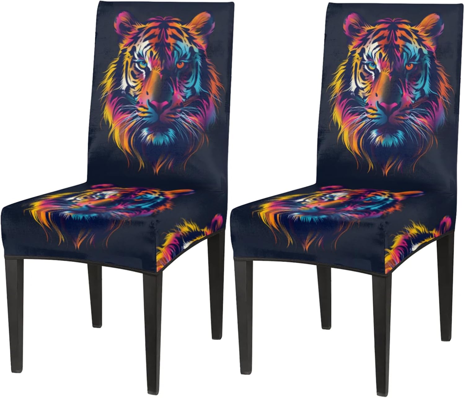 QsirBC Abstract Watercolor Tiger Stretch Dining Room Chair Covers Set of 4 Chair Slipcovers Removable Washable Kitchen Seat Covers Chair Protectors for Hotel Party Wedding