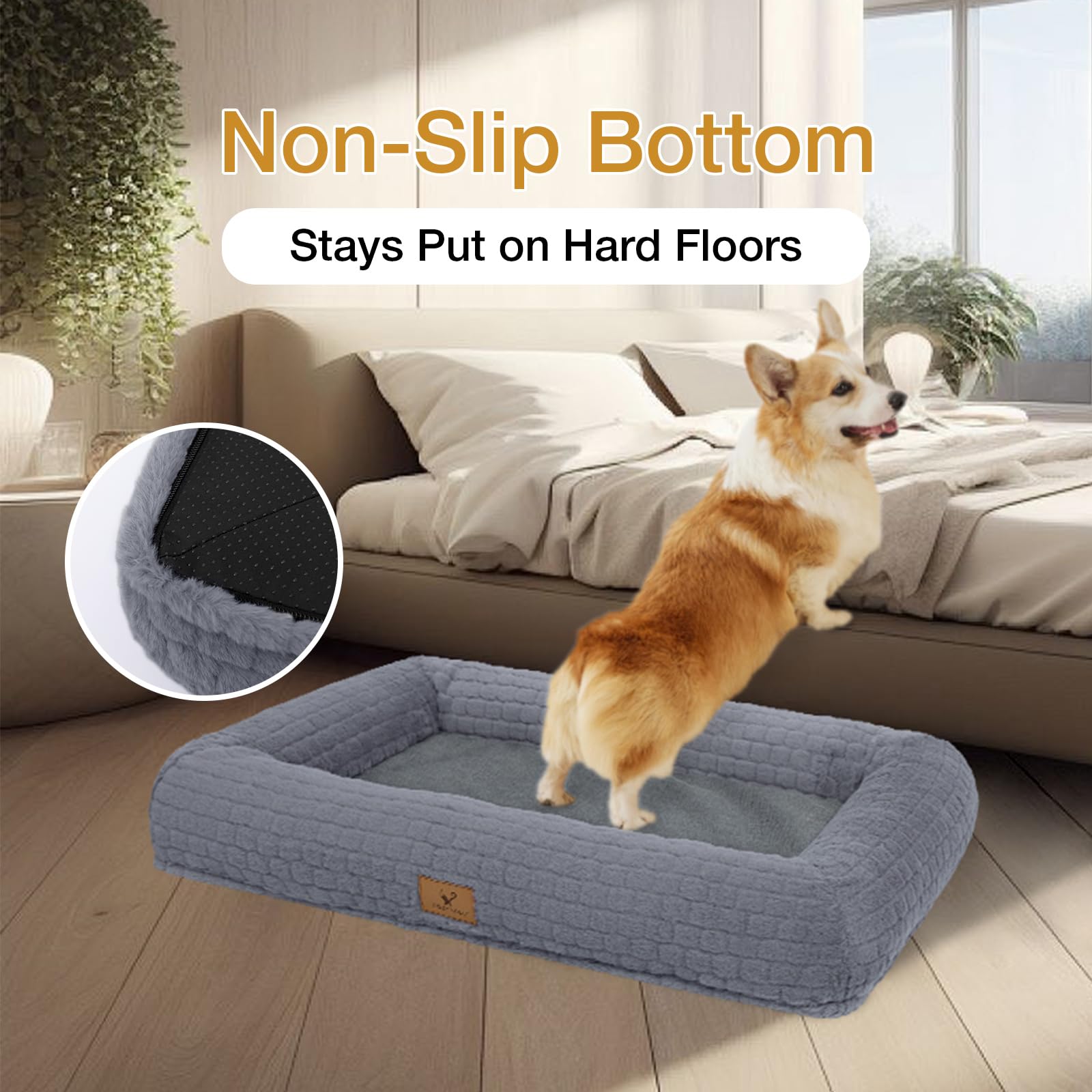 Plush Orthopedic Dog Bed for Medium Large Dogs, Memory Foam Bolster Sofa Bed with Removable Washable Cover, Waterproof Lining & Non-Slip Bottom (Grey-S) - image 5