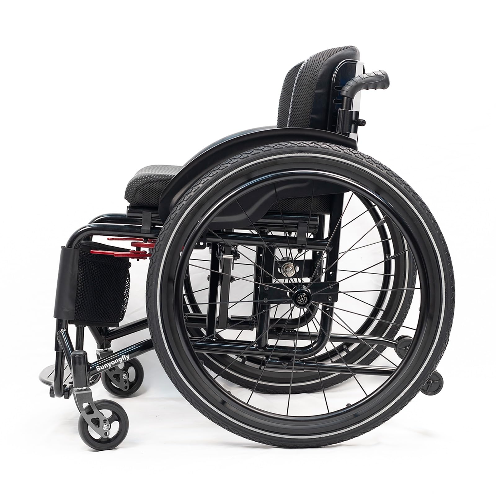 Składany sportowy wózek inwalidzki, lekki, ze stopu aluminium, dla dorosłych, wyposażony w opony barierkowe (szerokość siedziska: 42 cm)