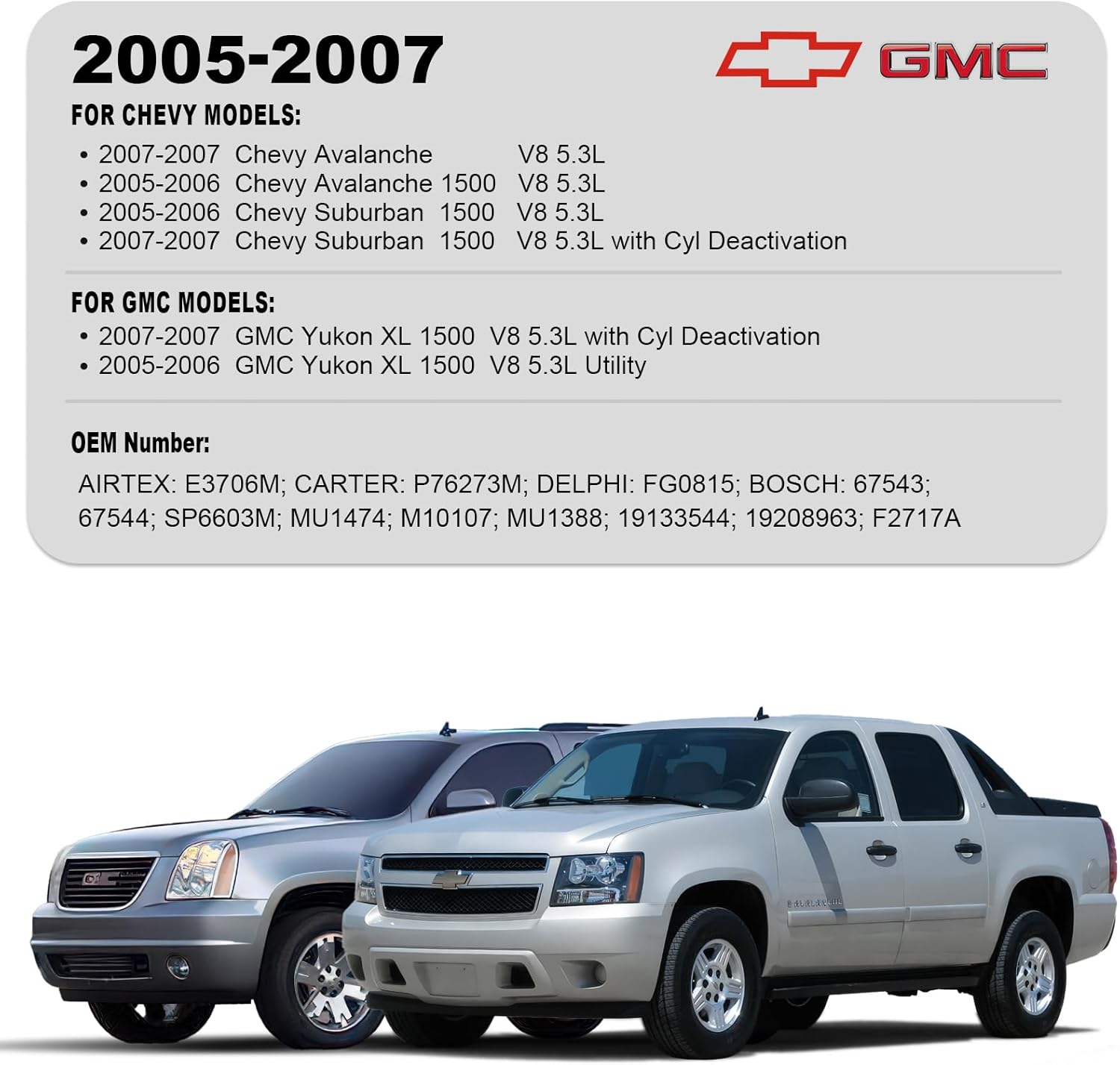 Electric Fuel Pump Module Assembly Compatible with 2005 2006 2007 Chevy Avalanche Suburban 1500 GMC Yukon XL 1500 V8 5.3L Flex Replace E3706M MU1474 19133544 with Pressure Sensor - Image 6