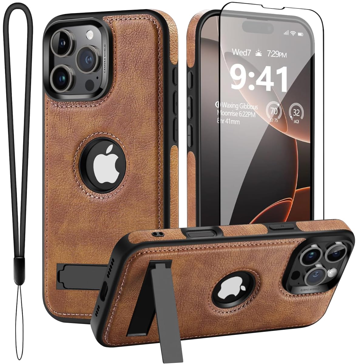 for iPhone 16 Pro Max Leather Case Built-in Invisible Alloy Stand Compatible with MagSafe Accessories Upgraded Strong Magnetic