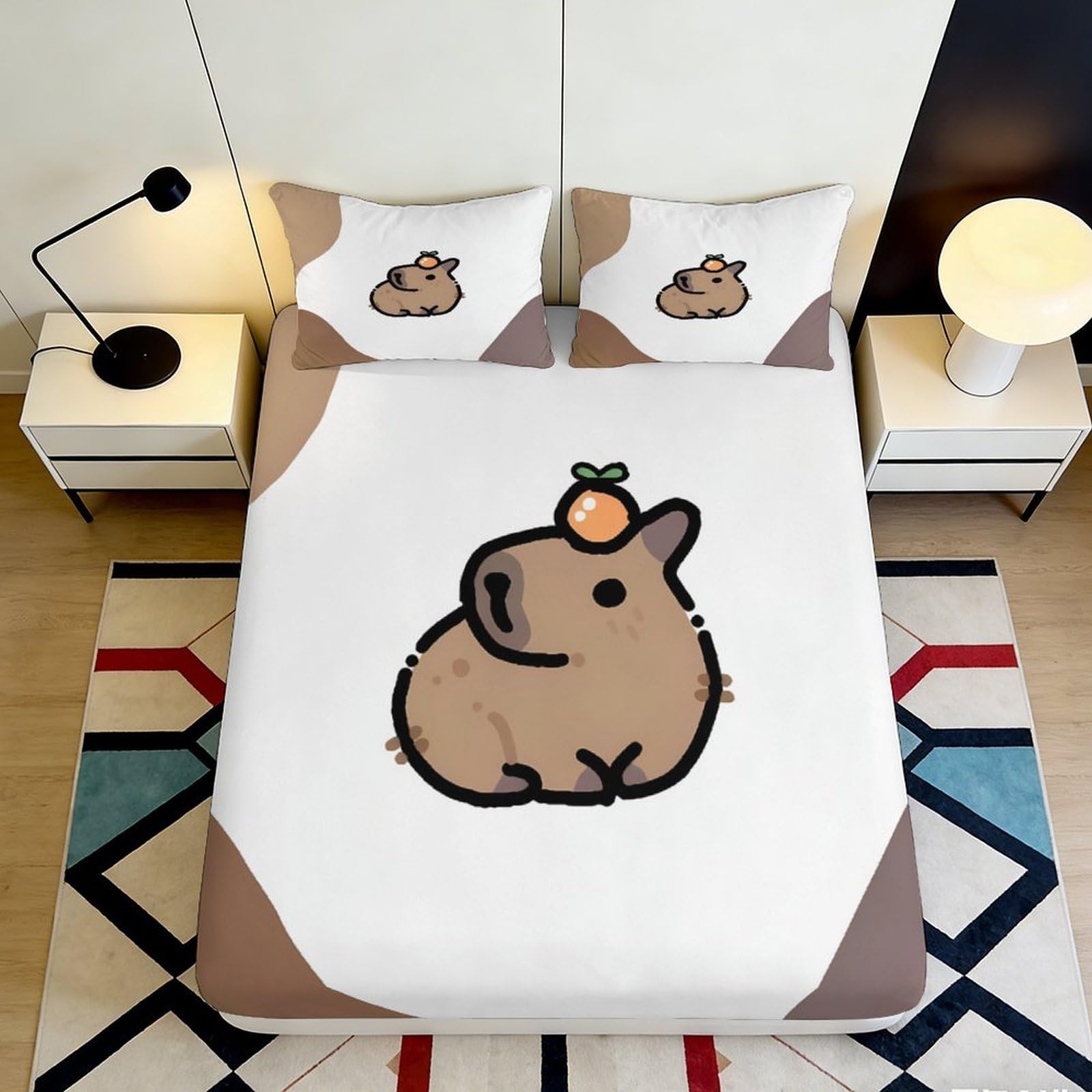 3D Printed Capybara Pattern Fitted Sheet Microfiber Deep Pocket Non-Slip Bedding Capybara Mattress Fitted Cover Washable Home 200x200x25cm