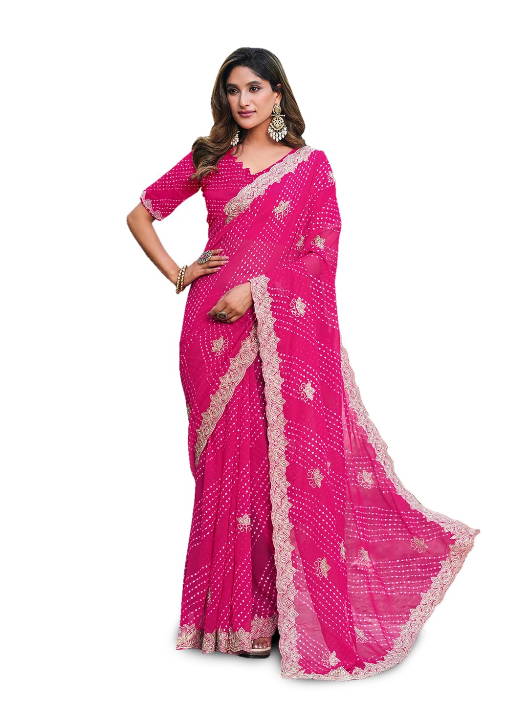 Stunning Bandhani Georgette Saree | Cut Work Embroidered Border with Work Blouse-picture-26