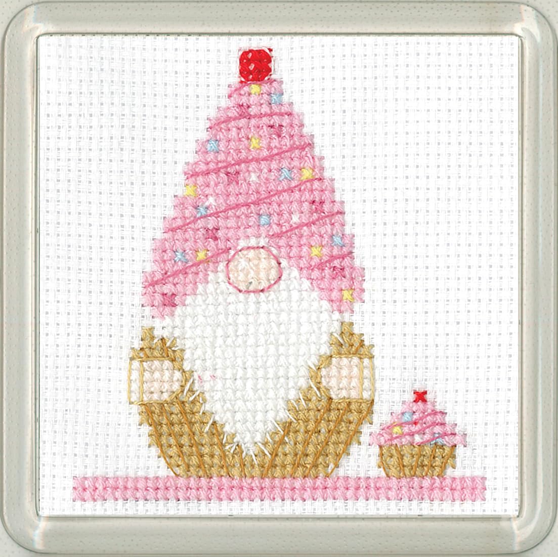 Heritage Crafts N/A Gok Coaster Cross Stitch Kit - Gok Cupcake Coaster - Kirste Roche Desigs