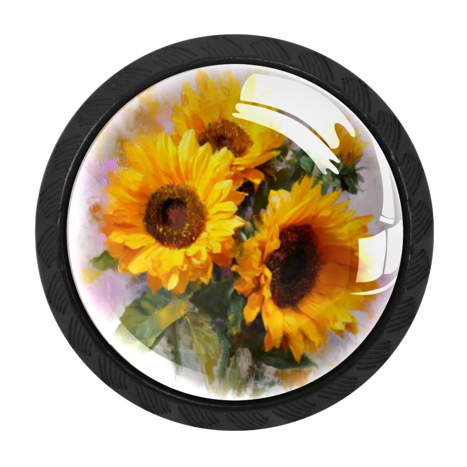 CHENZZZZ 4 Pack Cabinet Handles Black Summer Sunflowers Flowers (3) Cabinet Knobs Draw