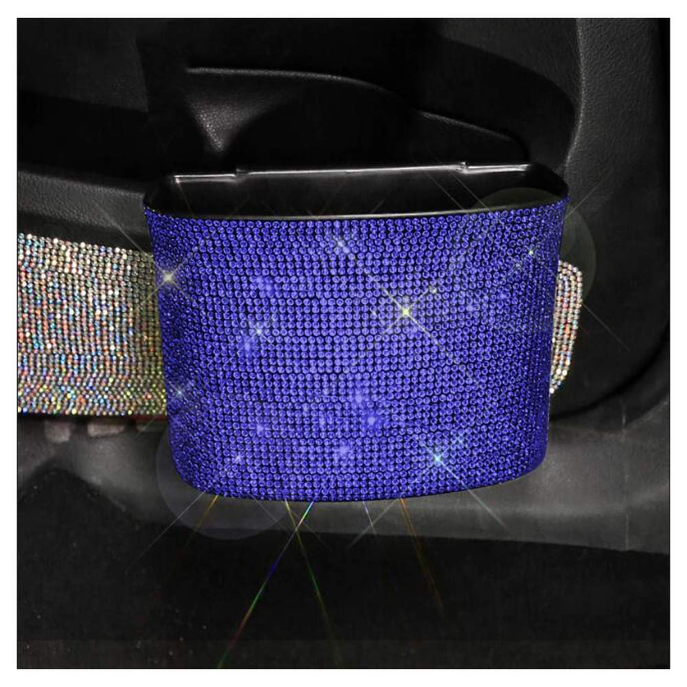 Bling Car Garbage Can Plastic Trash Bin Crystal Auto Storage Pocket Hanging Wastebasket Container with Sparkle Rhinestones Decor - Red