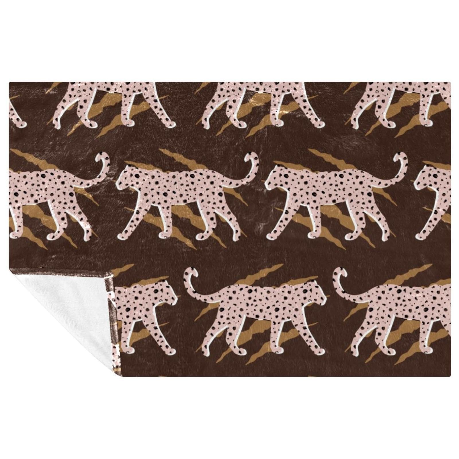 Couverture chaude pour camping et pique-nique rose à motif léopard