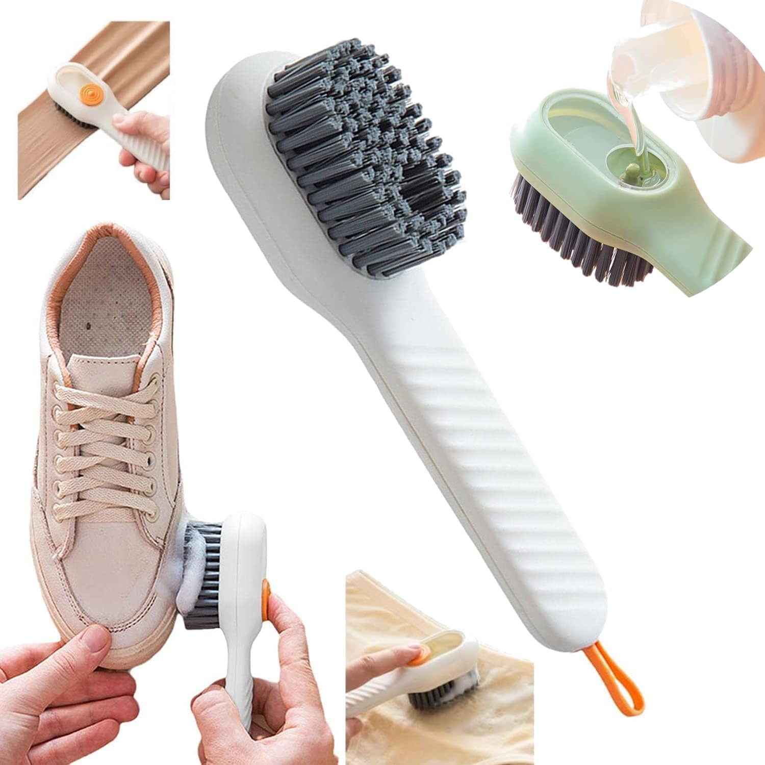 Plastic Shoe Cleaning Brush with Long Handle and Hang Hole | Household Multipurpose Cleaning Brush with Multi Directional Bristles | Shoe Cleaner, Sneaker Cleaner Multicolor