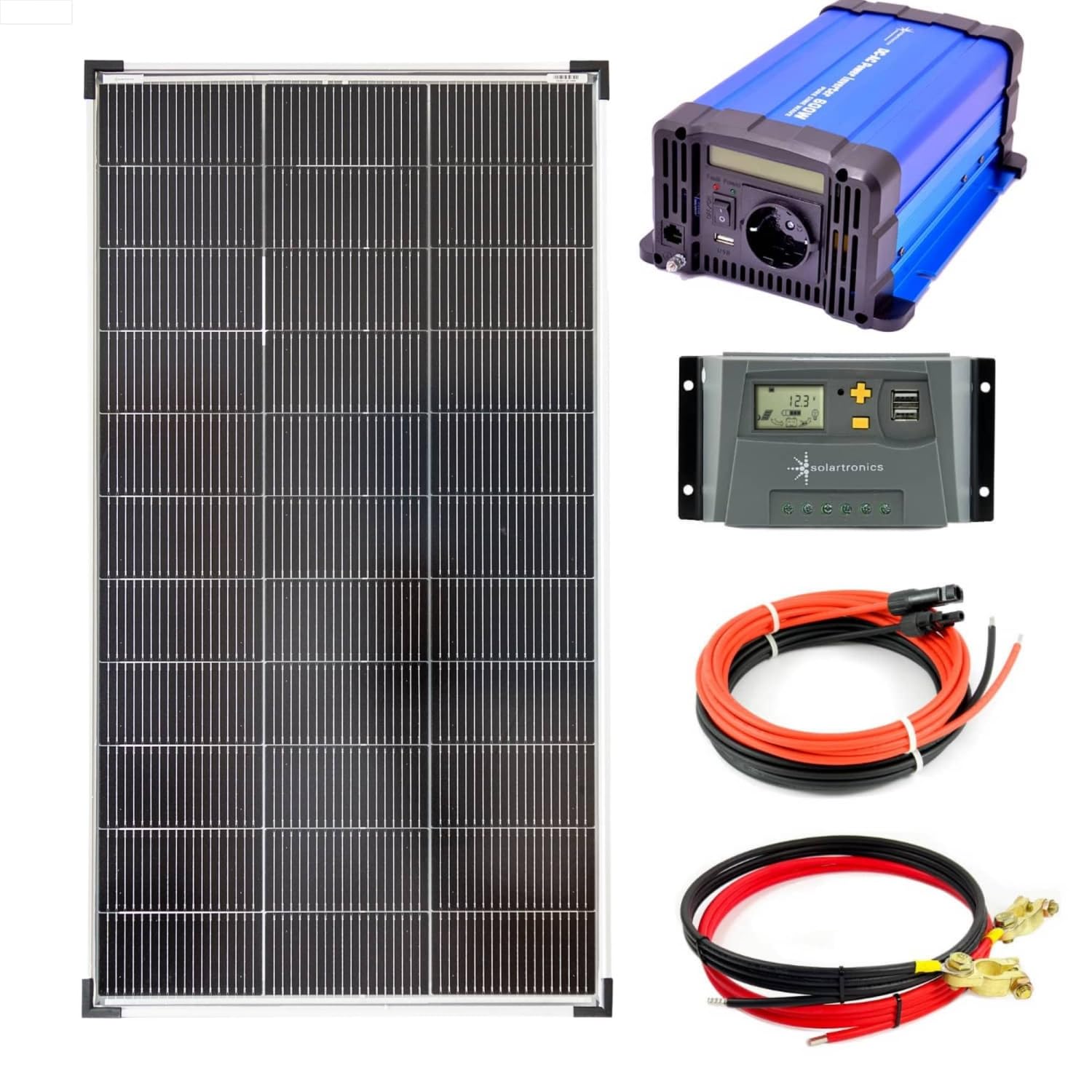 SOLARTRONICS Komplettset 1x120 Watt Solarmodul 1070x585 600 Watt FS600D12V Wandler 10A Laderegler Solaranlage