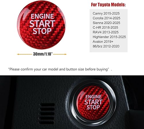 Miniatura 2 de CKE Compatible con Toyota Camry Corolla RAV4 Highlander CHR Sienna Avalon GT86 BRZ, accesorios de fibra de carbono real, deportivo, botón de