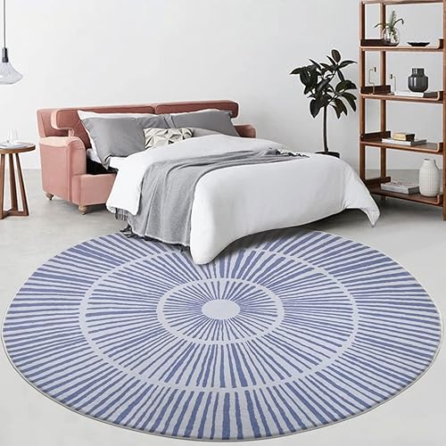 Alfombra abstracta moderna de 5.2 pies, redonda, contemporánea, suave, azul, antideslizante, para dormitorio, sala de estar, dormitorio, vestidor,