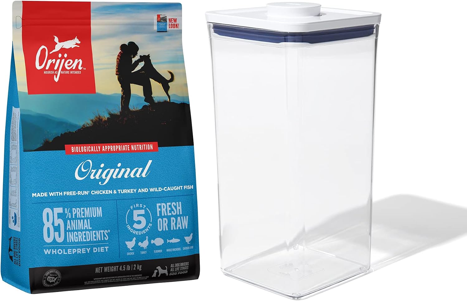 ORIJEN Dog Original Recipe, 4.5lb and OXO Good Grips Pet POP Container – 6.0 Qt