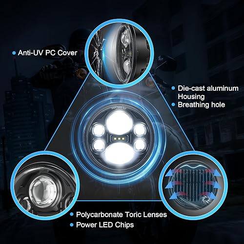 Miniatura 5 de SUPAREE Faro delantero LED de 5.75 pulgadas para motocicleta, Plug & Play, 5-34 pulgadas, compatible con Dyna Softail Deuce Wide Glide Sportster
