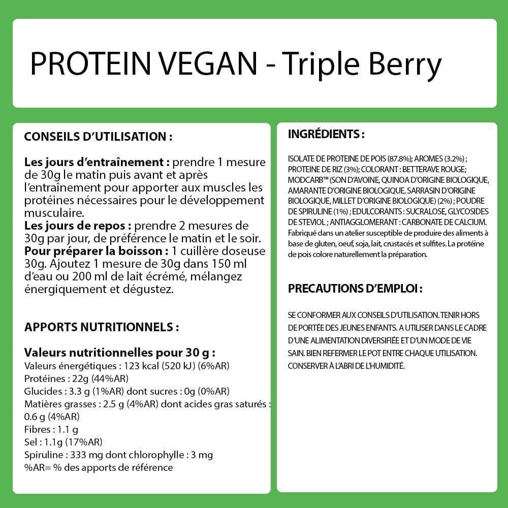 PROTEINES VEGAN TRI-SOURCE - Protéines Végétales Vegan Savoureuses Pour le Développement Musculaire - Riz Spiruline Pois - Assimilable Rapidement - 1,5kg - Saveur Triple Berry - Eric Favre