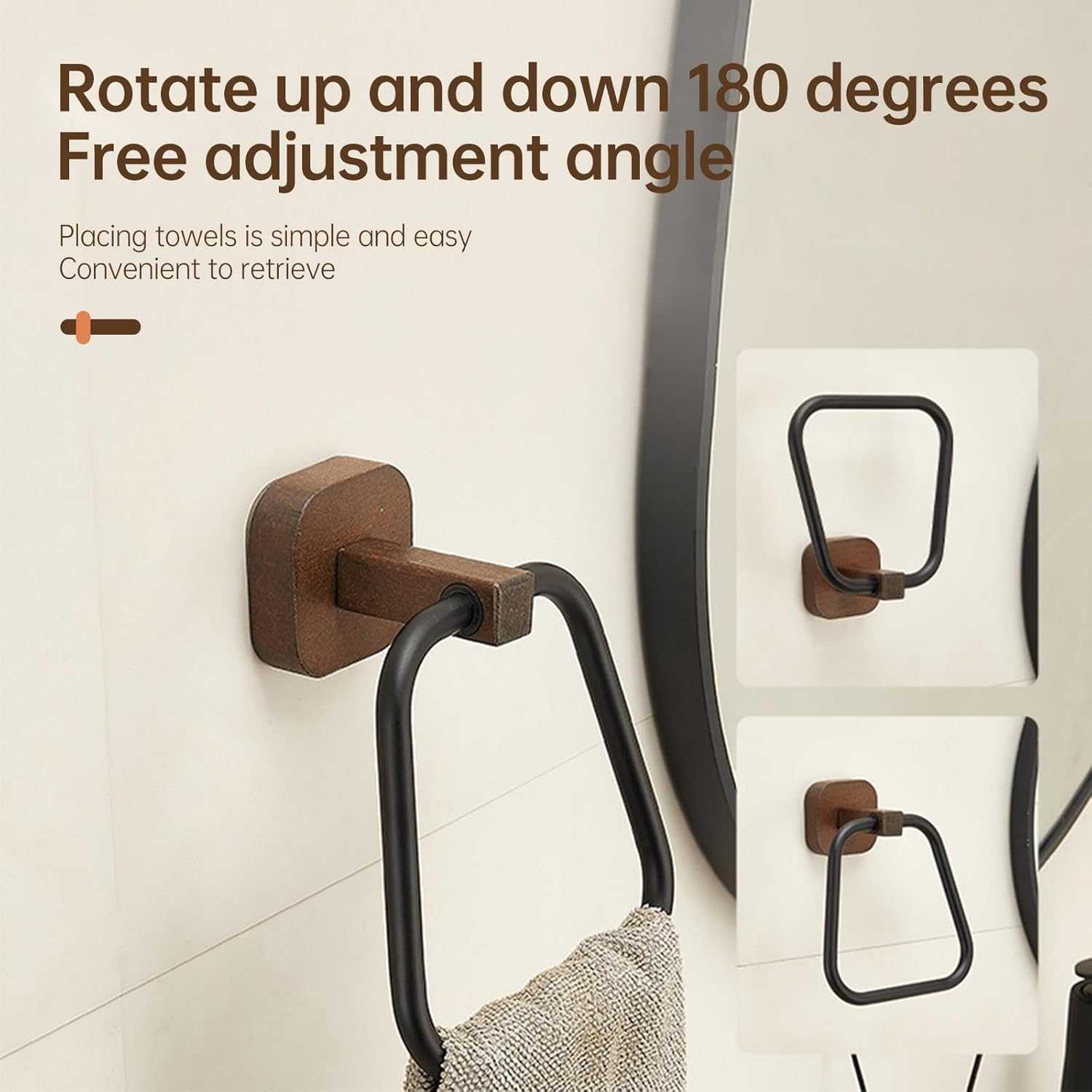 Matte White Black Towel Ring - Style Bathroom Towel Rack - Kitchen and Bathroom Towel Rack(Black Square Ring)