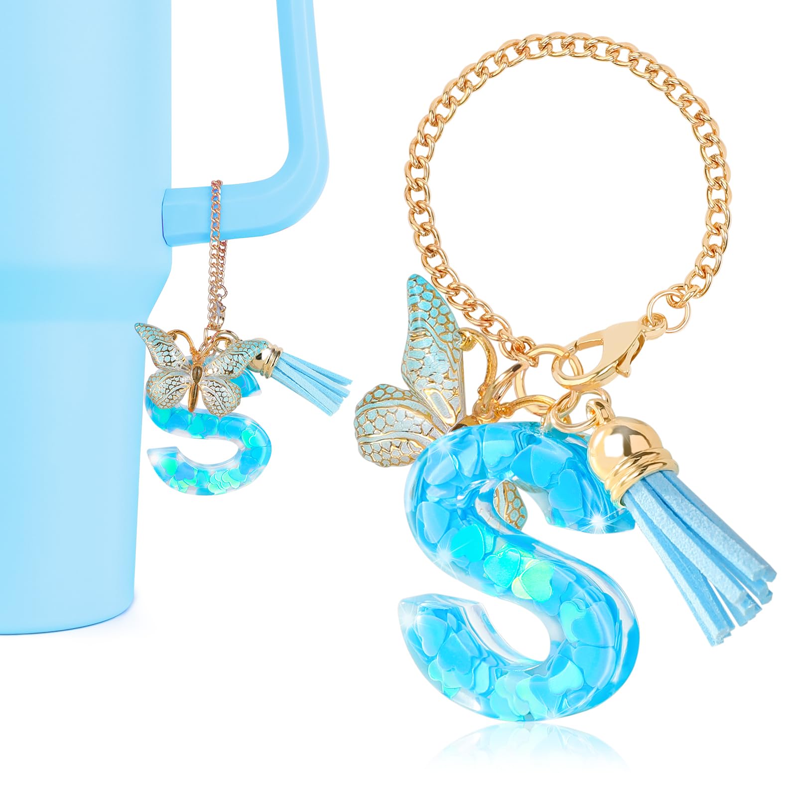 DECZHIYU Initial Charms for Stanley Cup Accessories, Letter S Charms for Stanley Cup with Handle, Blue Charm for Key Purse Handbags Backpacks, Cute