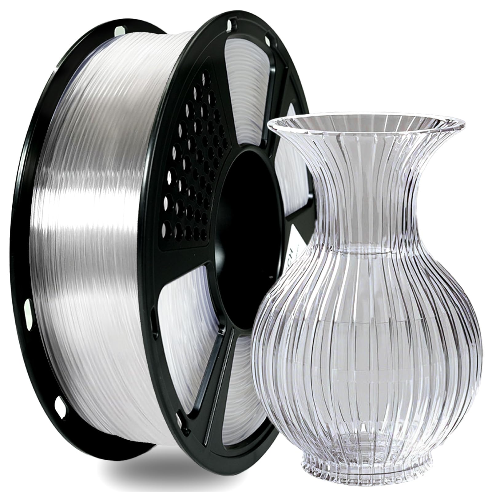 PLA Filament 1.75mm Clear, 3D Printer Filament 1kg Spool (2.2lbs), Neatly Wound, +/- 0.02mm Precision, No Clog/Bubble, Excellent Layer Adhesion, Fits Most FDM Printers