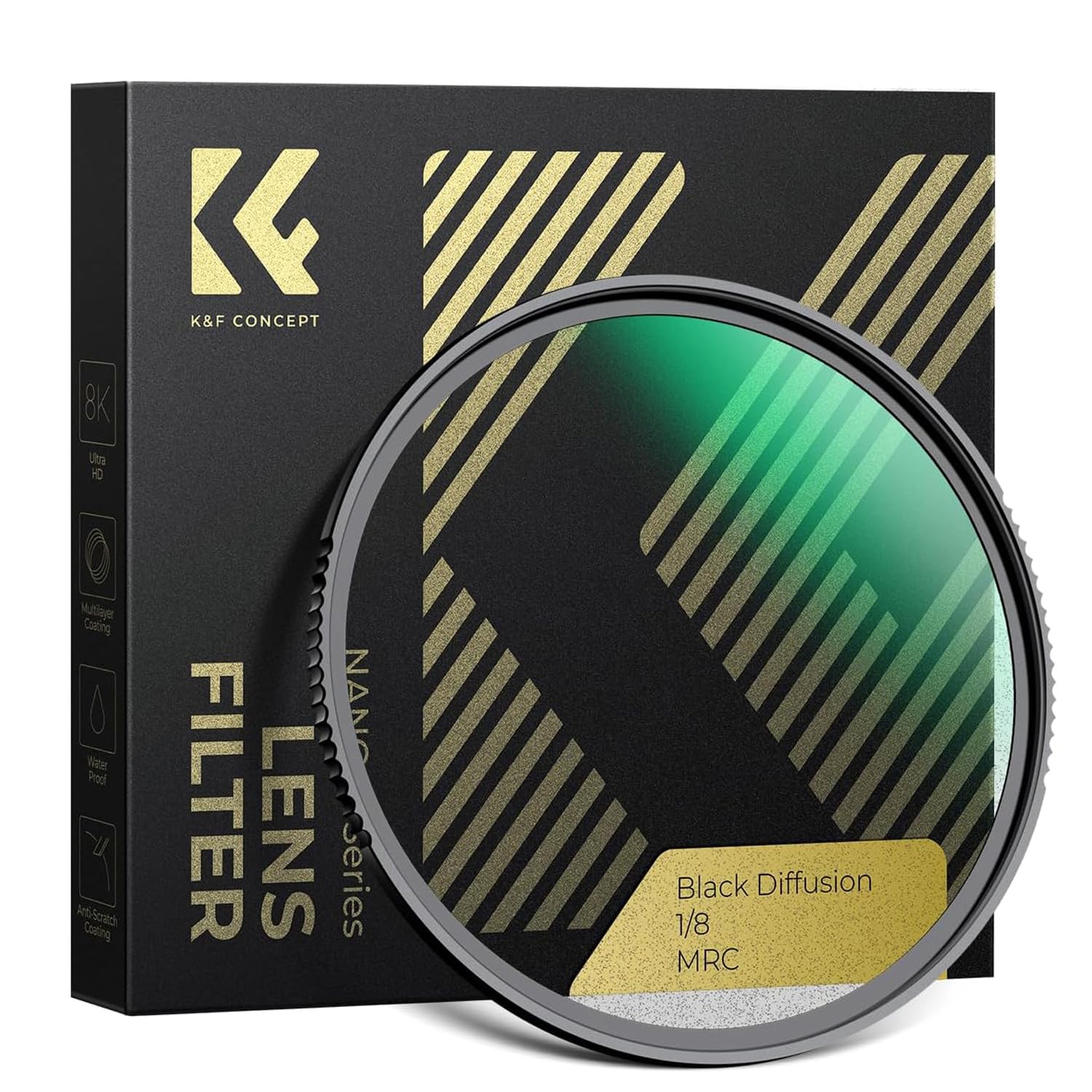 K&F Concept Nano-X Series Black Diffusion - Filtro de lente de efecto cinematográfico de 1/8 con 28 revestimientos multicapa, difusión de luz negra para video, vlog, fotografía de retratos (82 mm)