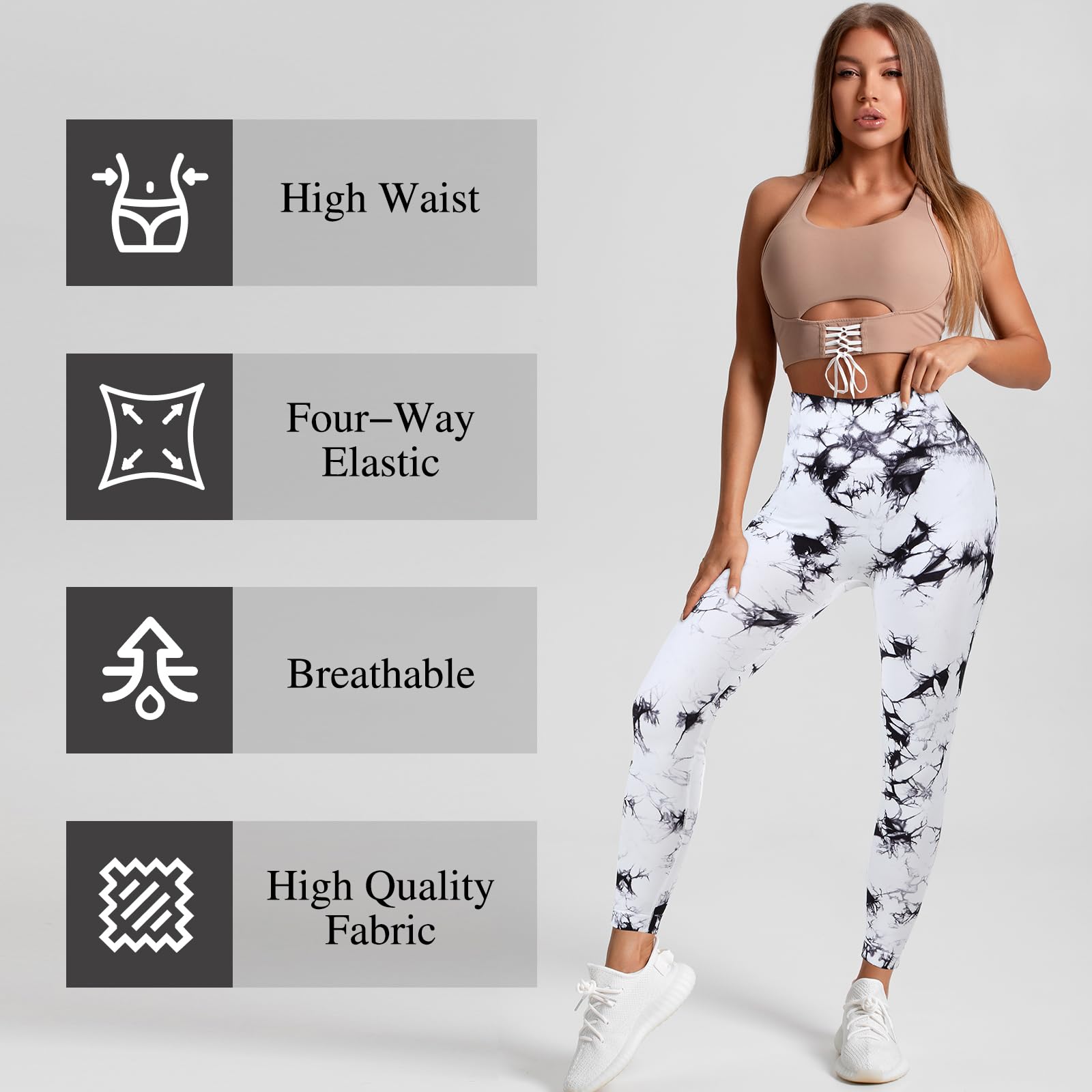 Damen-Workout-Leggings, Batik-Leggings, hohe Taille, nahtlos, Scrunch Butt Lifting, Kompressionsstrumpfhose, 4 Stück