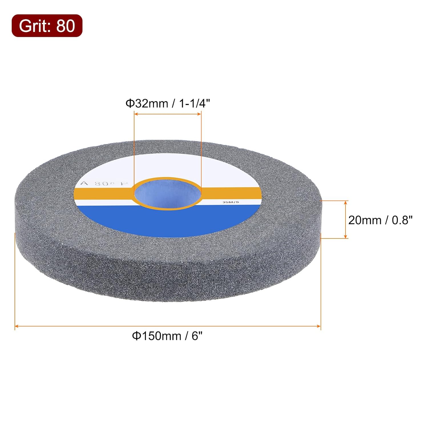 HARFINGTON 2pcs Bench Grinding Wheel 6 Inch 80 Grit 0.8" Thickness 1-1/4 Inch Arbor Aluminum Oxide Grinding Wheel Grinding and Cutting Grinder Wheel for Cars Ships Machinery, Grey