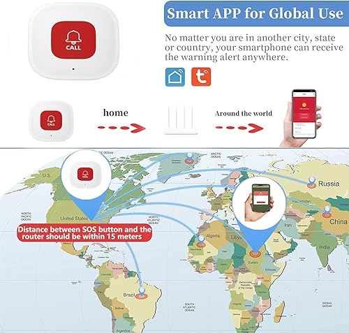 Miniatura 5 de DwyenSlo Tuya WiFi Smart SOS Botón de llamada inalámbrico para cuidador localizador transmisor de alerta telefónica Botón de llamada de emergencia
