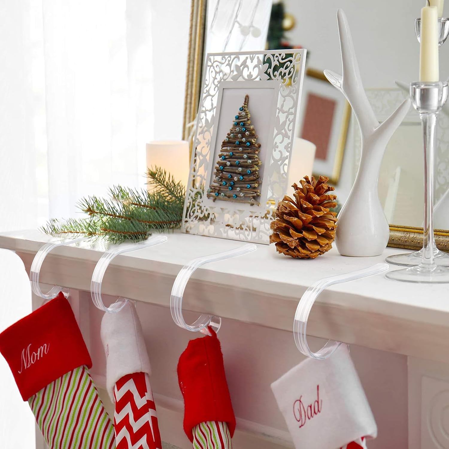 Christmas Stocking Holders for Mantel Set of 16, Lightweight Stocking Holder for Mantel Hook and Fireplace Hanger for Xmas Home Holiday Party Decorations