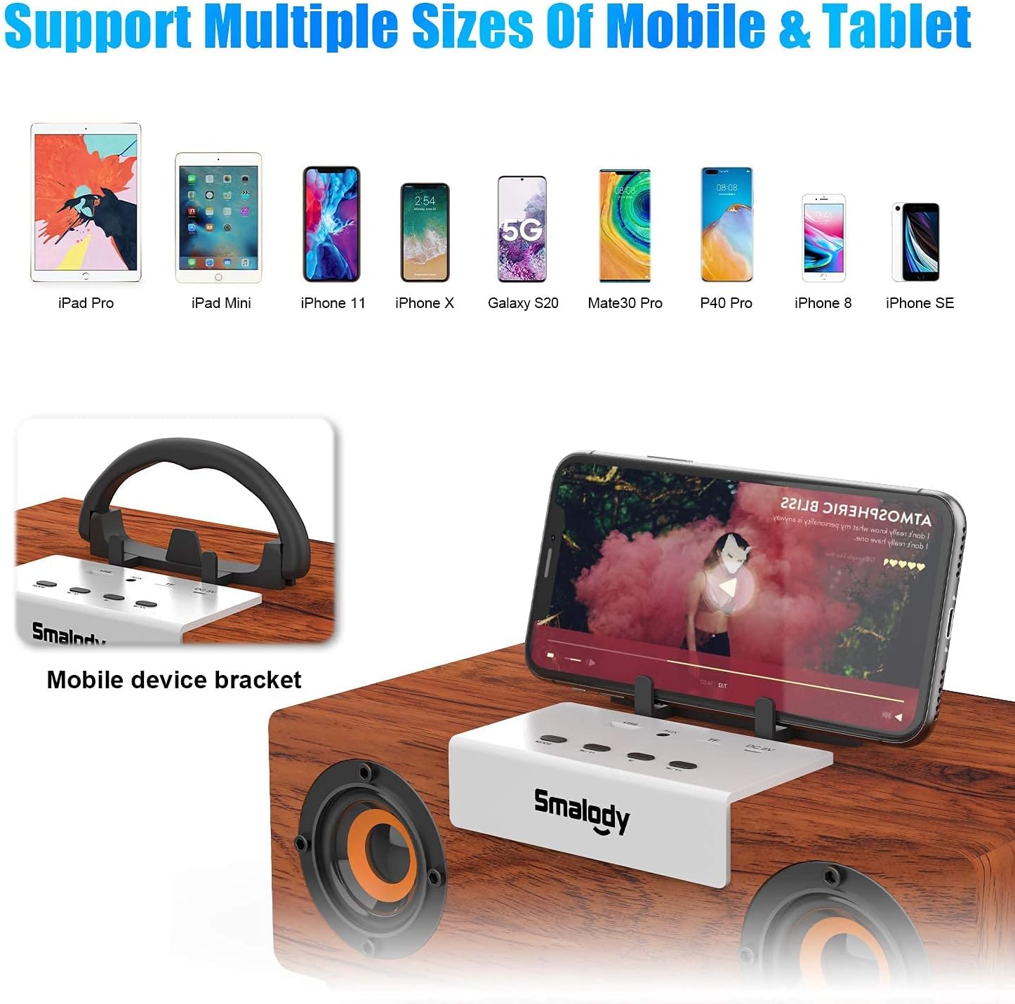 Flash Deals - 80% OFF Smalody Retro Wireless Bluetooth Speakers with Subwoofer - 50W Loud Stereo Sound, Portable Wood Speaker with Handle, 12 Hours Playback, Outdoor Party Bass Speaker for Home, Office, Travel