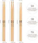 MUSO Bâtons à tambour premium - Bois Hickory Amérique durable et de haute qualité avec poignée en caoutchouc antidérapant, idéal pour les drummers de tous niveaux, parfait pour les tambours, la percussion et la pratique – 5A, 7A, 5B (5A-2pack)