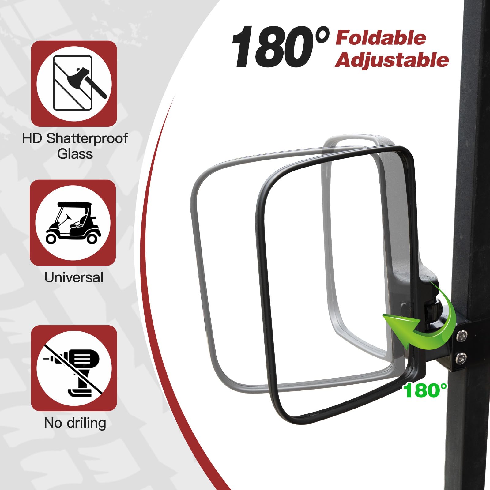NOKINS No Drilling Golf Cart Mirrors,Golf Cart Rear Side View Mirrors Compatible with Club Car Onward DS/EZGO RXV TXT/Yamaha and Others 0.75