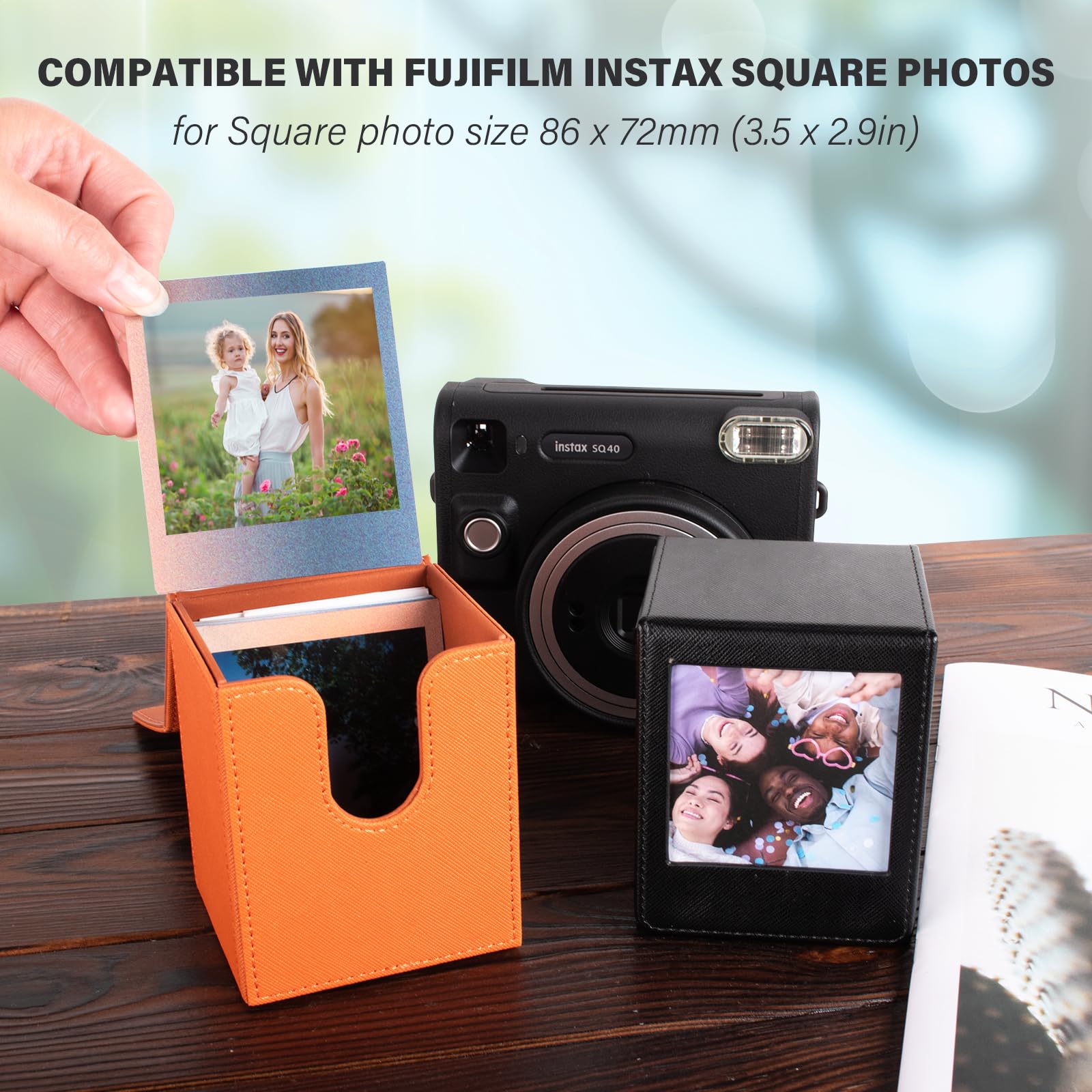 Étui de Rangement pour Films Instax Square, pour Support Photo Instax Square - Boîte Photo pour Fujifilm Instax Square (86x72mm) SQ1 SQ20 SQ40 SQ10 SQ6 SP-3 - Marron
