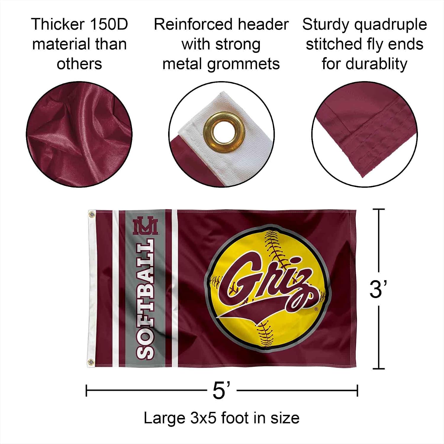 Montana Grizzlies Softball 3x5 Grommet Flag