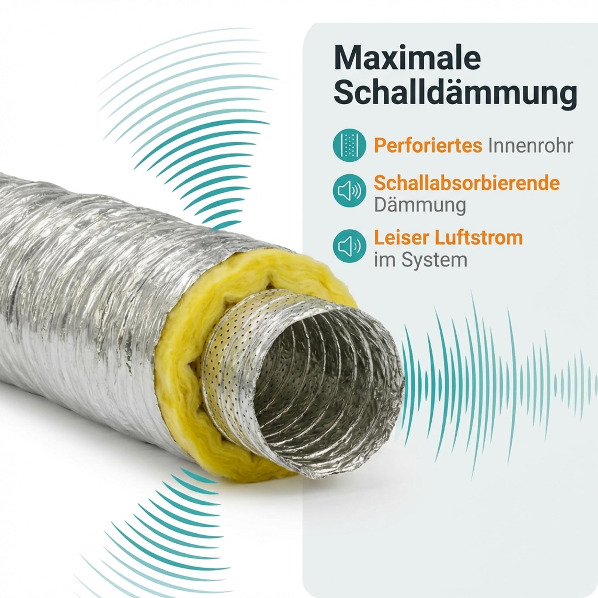 Easy Act Sonoconnect - Tubo insonorizzato Ø 80 mm, lunghezza 10 m, tubo flessibile di ventilazione isolato per sistemi di ventilazione e aria silenziosi