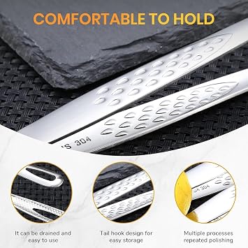 Stainless Steel Korean BBQ Grill Tongs,2026 New Korean and Japanese BBQ Stainless Steel Grill Tongs,With Non-slip Serrated Tips,For Home Outdoor Barbecue Steak Pancakes Salads (Sliver, L)