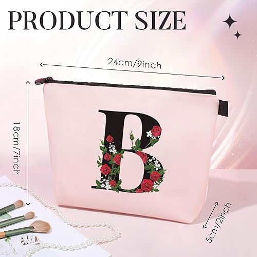 Miniatura 3 de Bolsa de maquillaje con letra L inicial para mujeres y niñas, bolsa de cosméticos con monograma rosa, bolsa de aseo personalizada, regalo del día de