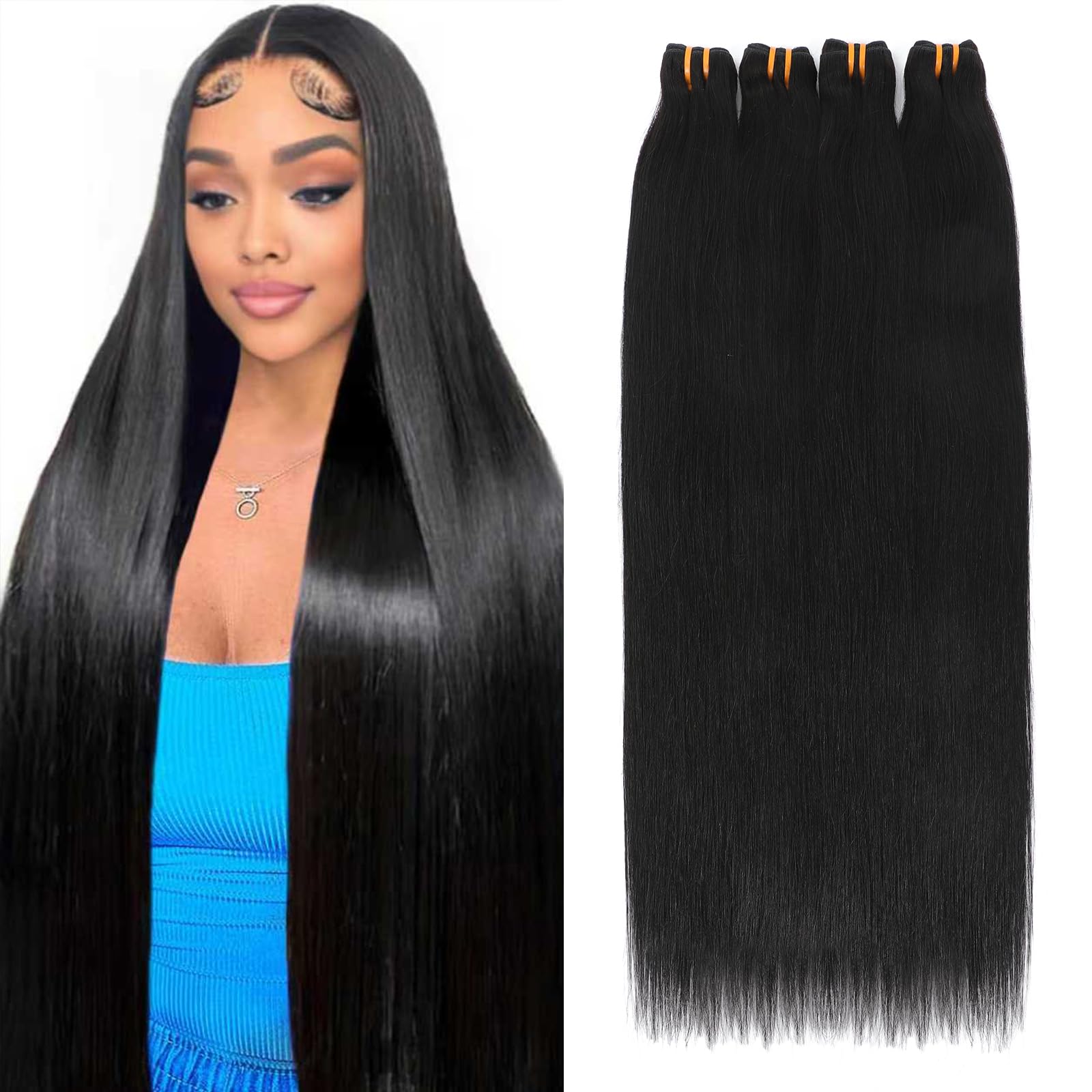 Missking 16A Raw Human Hair Bundles 100% Burmese Virgin Straight Bundles Human Hair, Sliky Boutique Extensions, Can Be Dyed and Restyled, Full Ends,