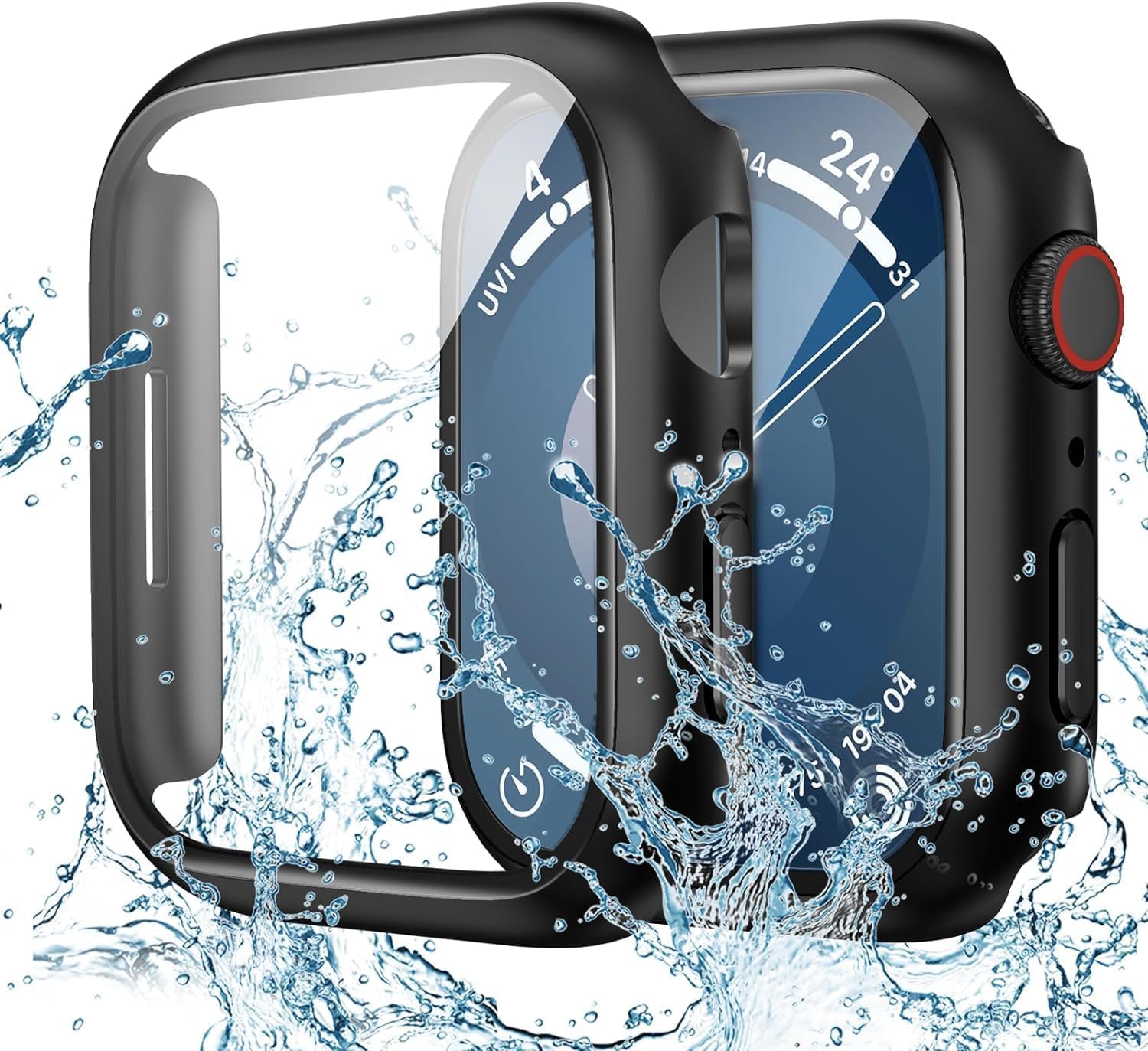 AIG Bumper Hard Case with Tempered Glass for Apple Watch Series 9/8/7 (45mm) – Ultra-Thin Protective Cover, Scratch Resistant Screen Protector, Black