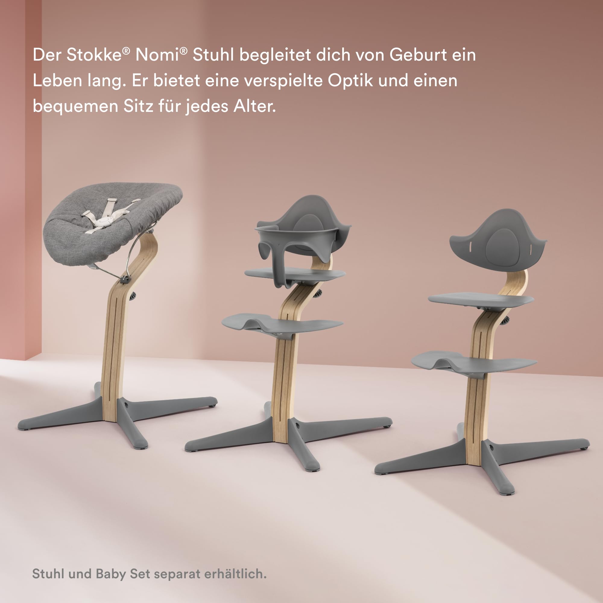 Stokke Nomi Newborn Set, White/Grey Blue - Mit 5-Punkt-Sicherheitsgurt und wendbarem, waschbarem Textilset - Passt auf alle Stokke Nomi Stühle