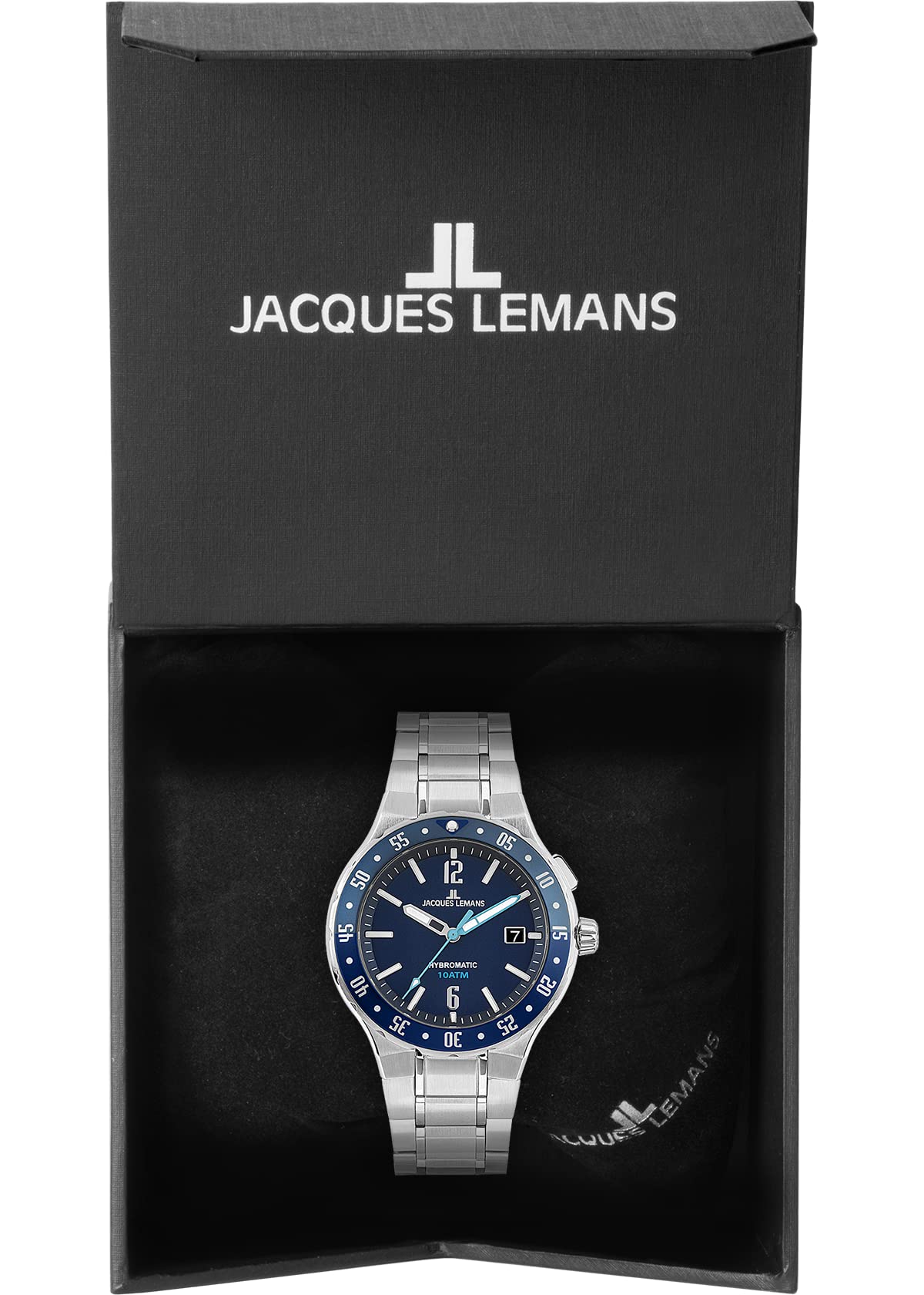 JACQUES LEMANS Zegarek męski, Hybromatic zegarki męskie, chronograf z masywnej stali nierdzewnej z silikonową bransoletką, model 1-2109