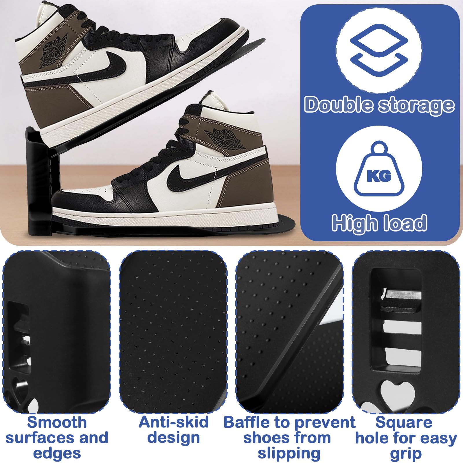 10 Portascarpe Regolabili In Polipropilene | Organizzatore Scarpe Salvaspazio | Antiscivolo | Nero - Foto 9