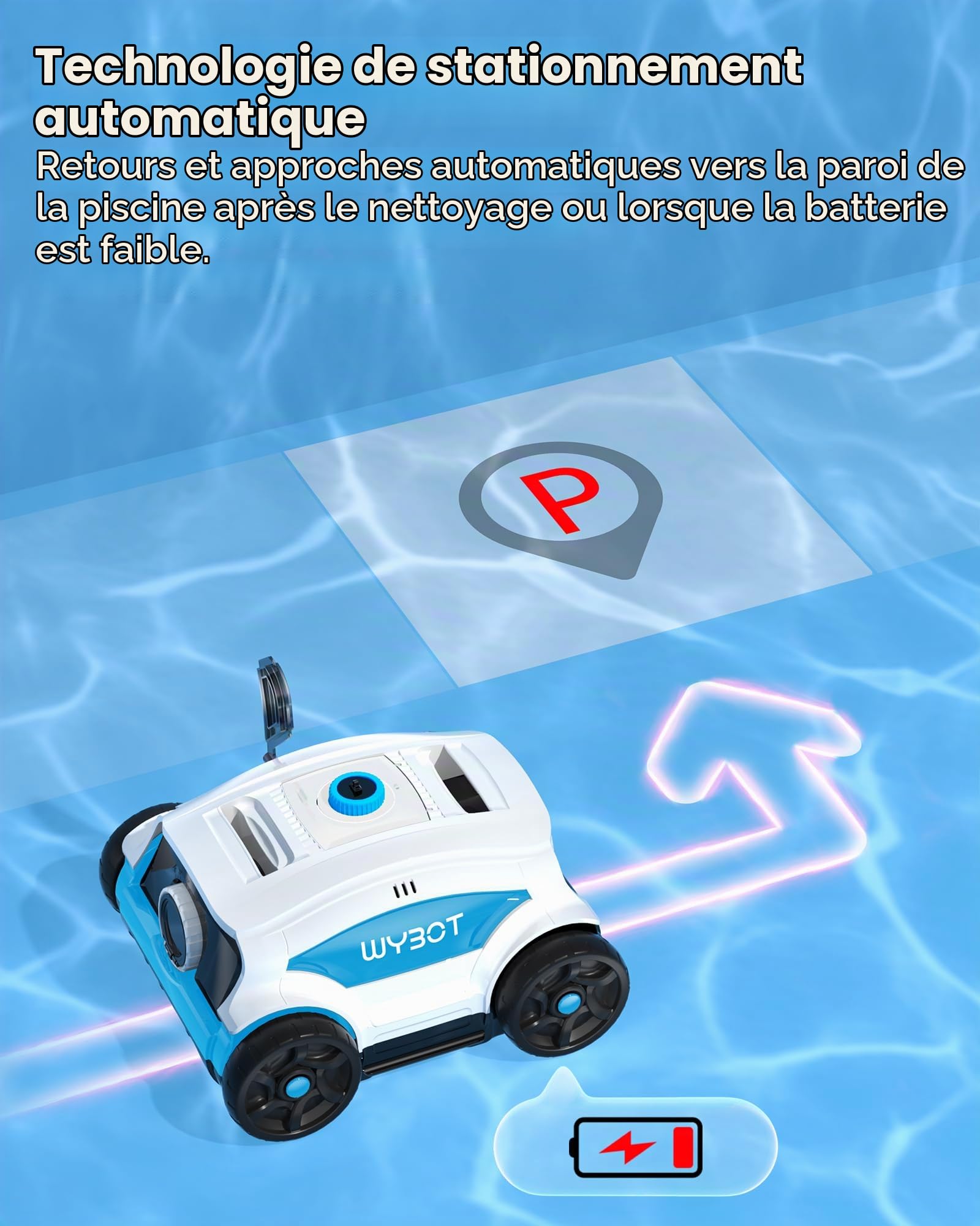 WYBOT Osprey 300II Robot Piscine, Aspirateur Piscine sans Fil avec Batterie,Stationnement Automatique,Nettoyeur Piscine pour Piscines Hors Sol 100 m²,Buse Réglable,120 Min (Blanc Bleu)