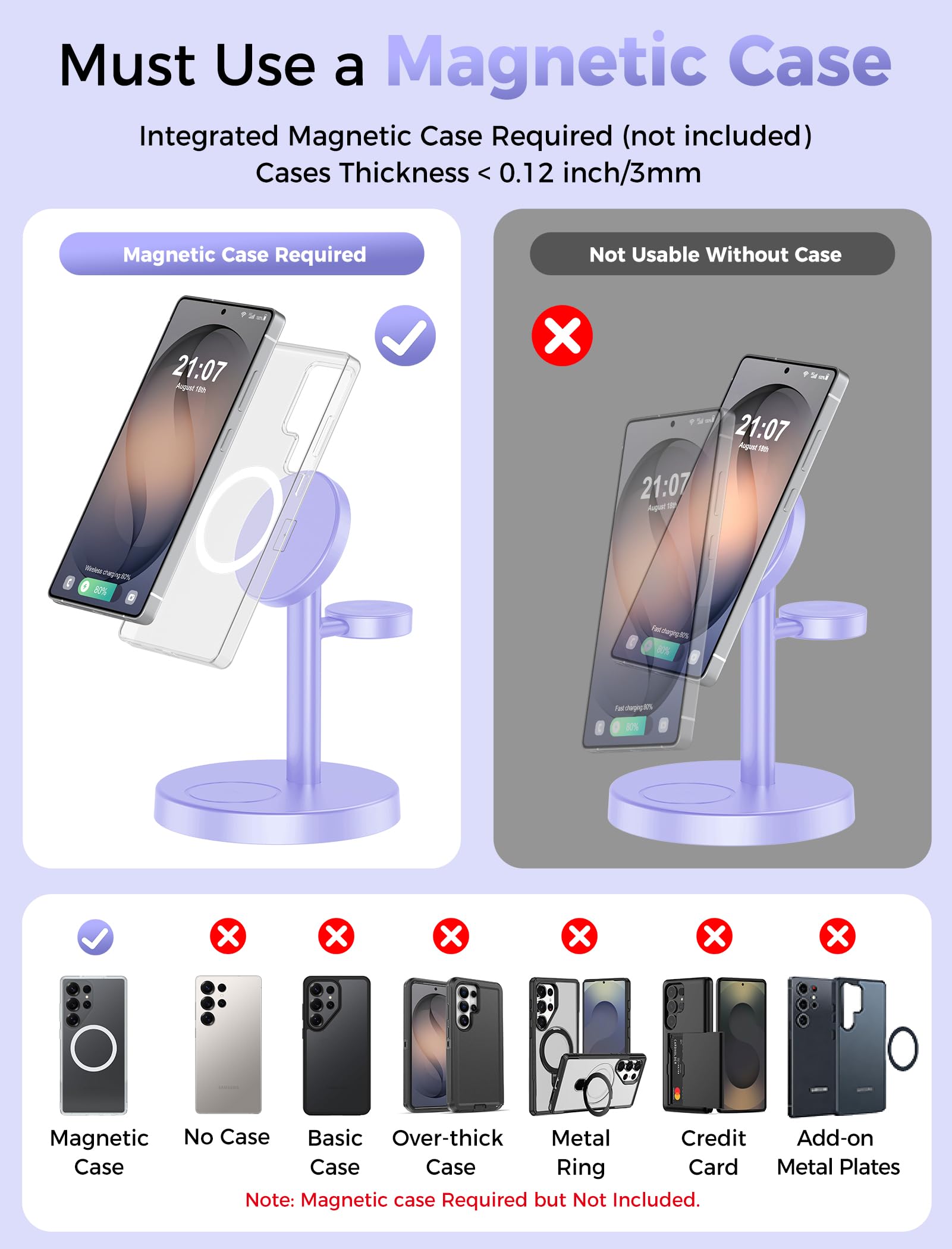 Aeinidi Caricatore wireless magnetico per Samsung, stazione di ricarica super veloce 3 in 1 per MagSafe Supporto per Galaxy S26 Ultra Z Fold/Flip 8, Watch Ultra 8 7, Buds 4/3 Pro, non per Watch 9