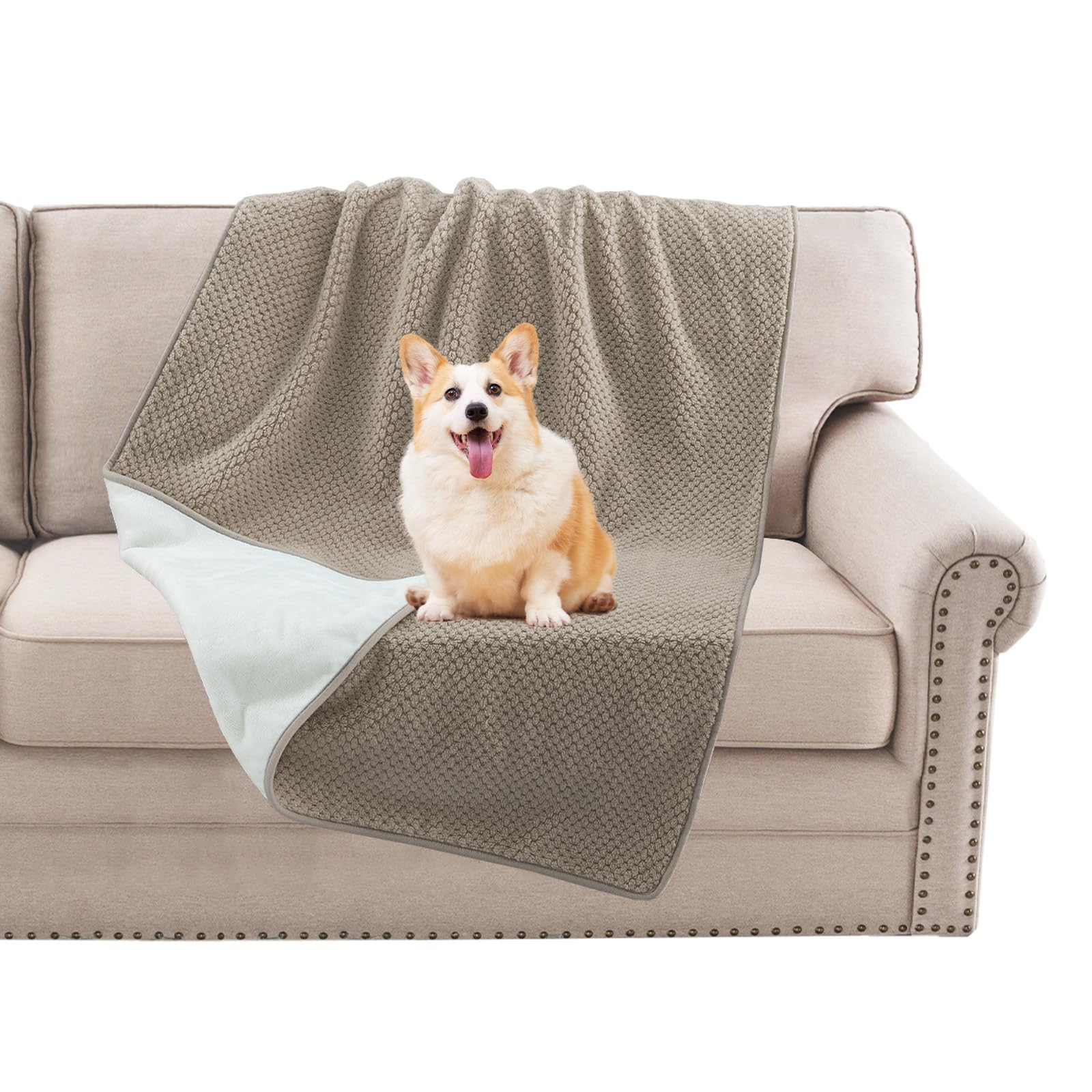 BellaHills Waterproof Dog Blanket Washable Flannel Blanket for Dogs and Pets, Pet Throw Protects for Sofa Car Bed Cover with Soft Plush, Twin 152x203cm, Sand